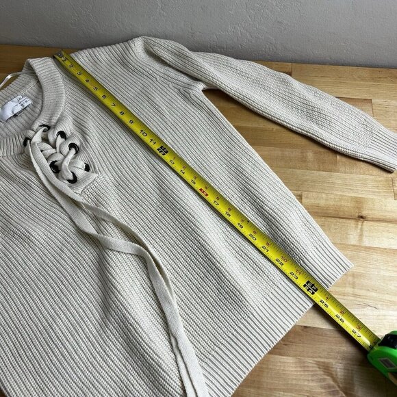 JOA Sweater Ivory Cream White Lace Up Corset Grommet Boho Chunky Knit Sz Medium - Picture 11 of 11